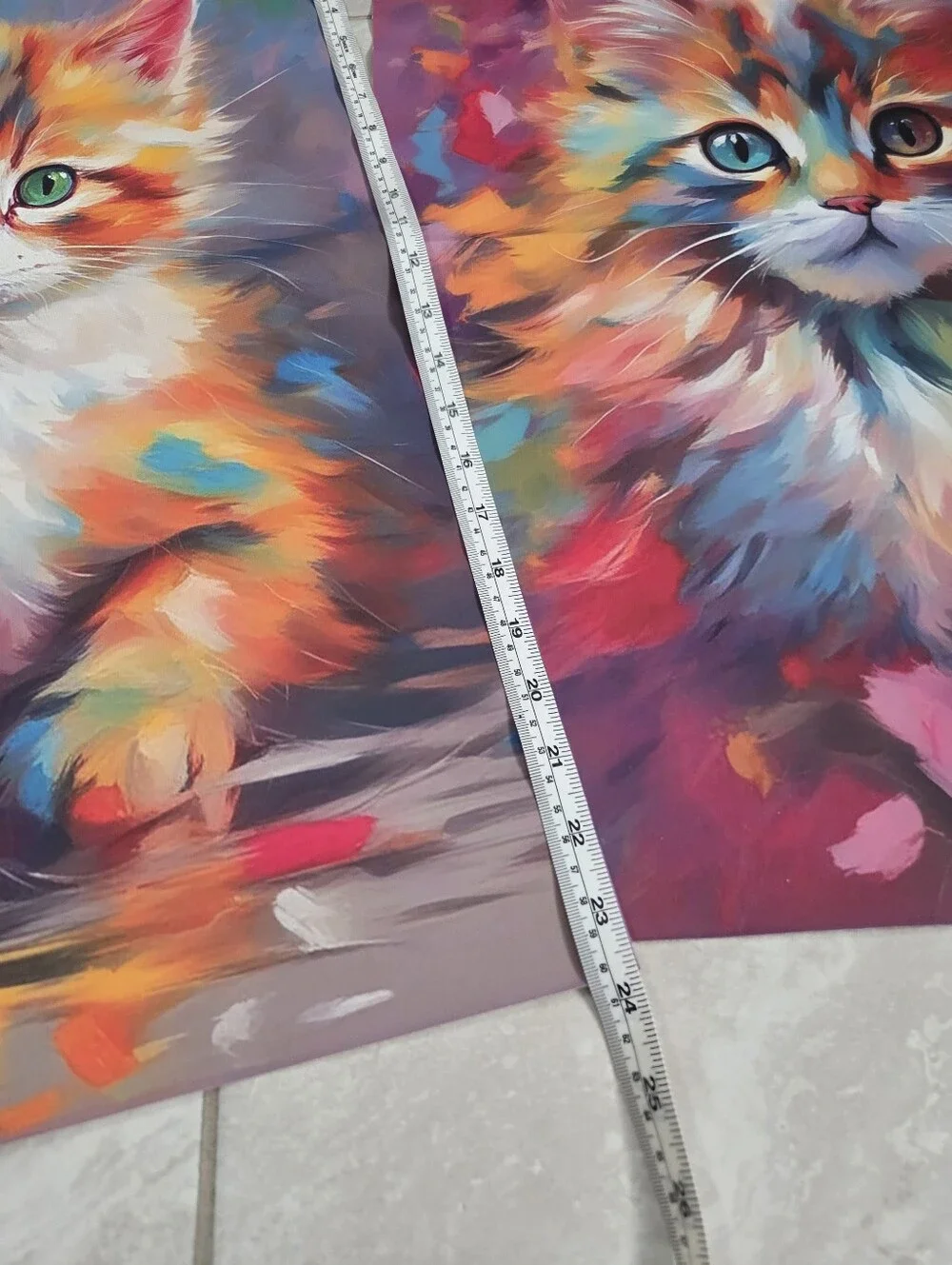 Set of 3 Colorful Cat Canvas Art Prints Abstract Kitten Wall Decor Unframed, EUC